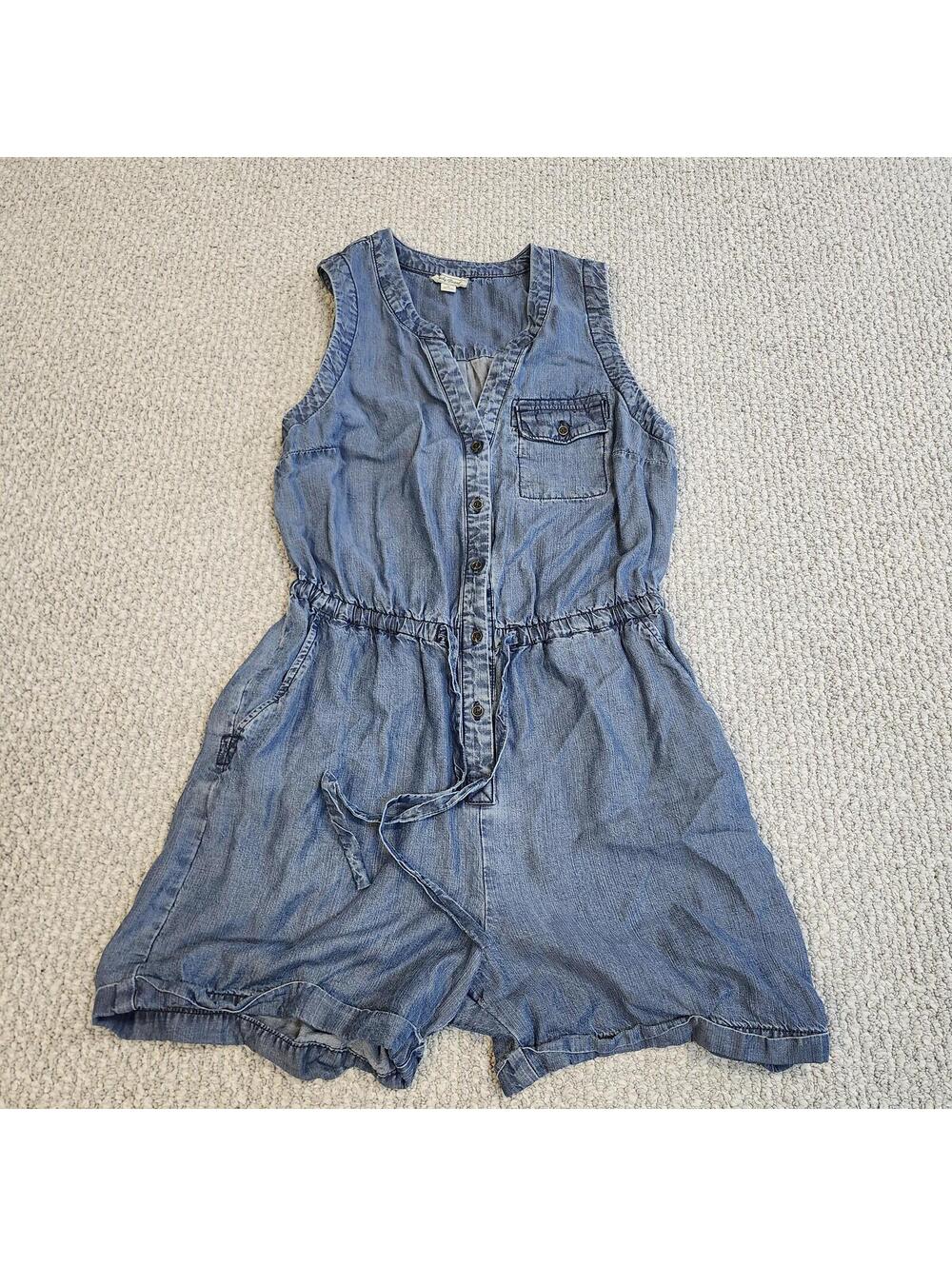 Lucky Brand Sleeveless Romper Blue Drawstring Waist Women's Size Small